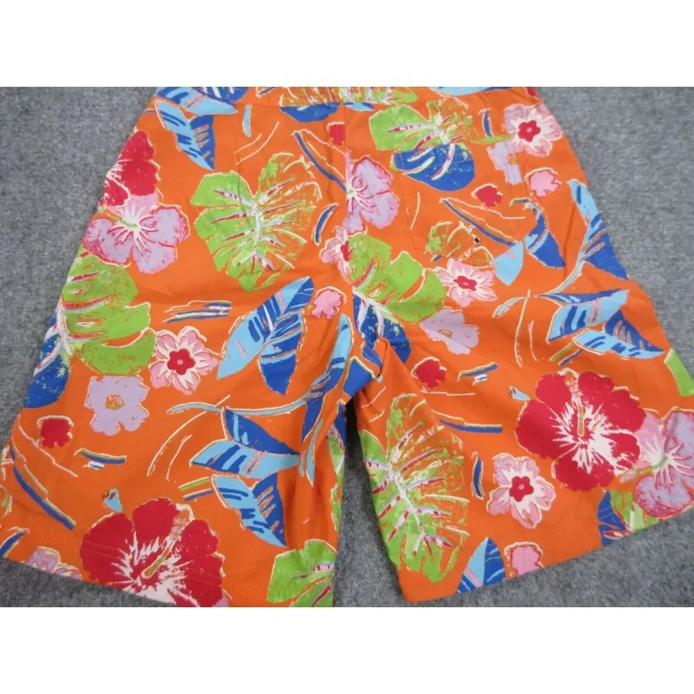 VINTAGE Polo Sport Swim Trunks Mens 32 Orange Floral Outdoors Board Shorts 32x21